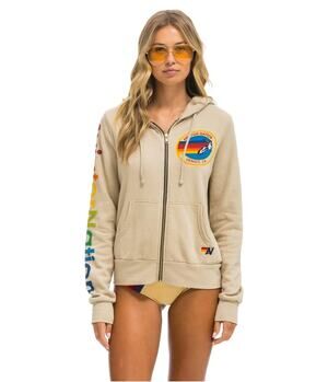 Aviator Nation Venice Surf Zip Hoodie in Sand Large